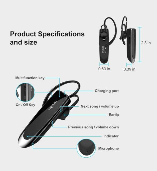 New Bee Bluetooth Handsfree Headset - Earpiece with Case, 24hr Talking, 60 Days Standby - Image 2
