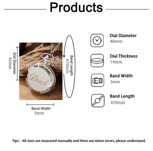 Vintage Silver Golden Luxury THE GREATEST DAD Quartz Pocket Watch Fob Chain Necklace Mens Fathers Gifts Clock Relogio De Bolso - Image 3