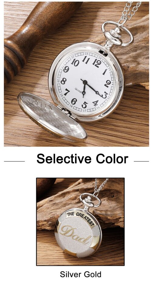 Vintage Silver Golden Luxury THE GREATEST DAD Quartz Pocket Watch Fob Chain Necklace Mens Fathers Gifts Clock Relogio De Bolso - Image 4